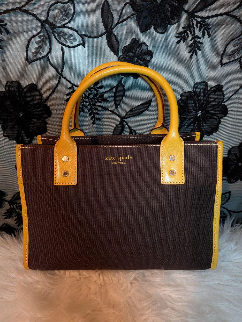 kate spade Black and Yellow Canvas Top-Handle Satchel